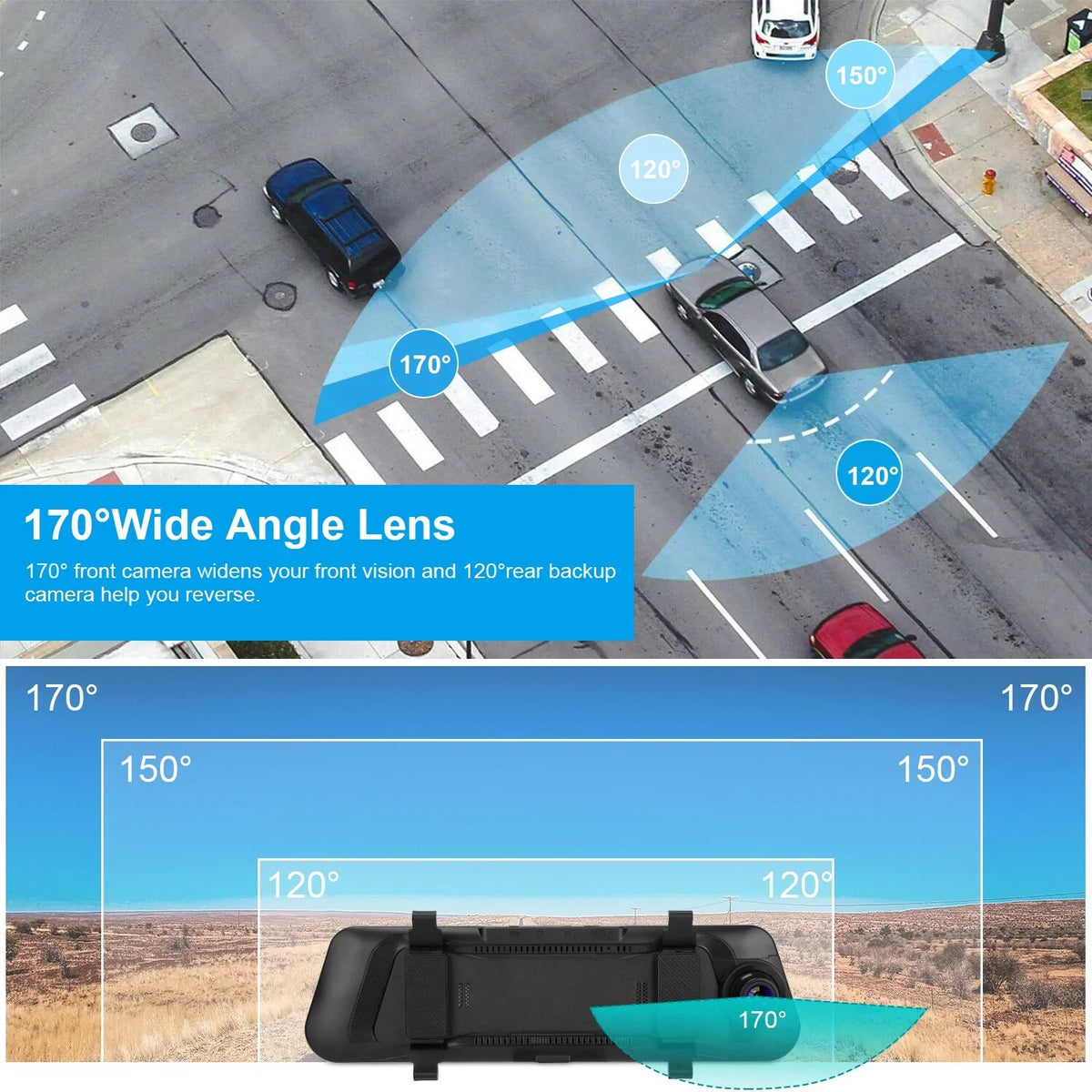 iNova  1080P Car  Dash Camera 9.66In Vehicle Driving Recorder with G Sensor Parking Monitoring Seamless Recording
