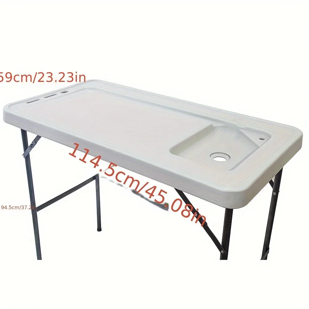 Portable Fish Cleaning Table,Outdoor Folding Multifunctional Fish Table Picnic Table with Spray Gun & Faucet for Camping Picnic Kitchen Garden,White