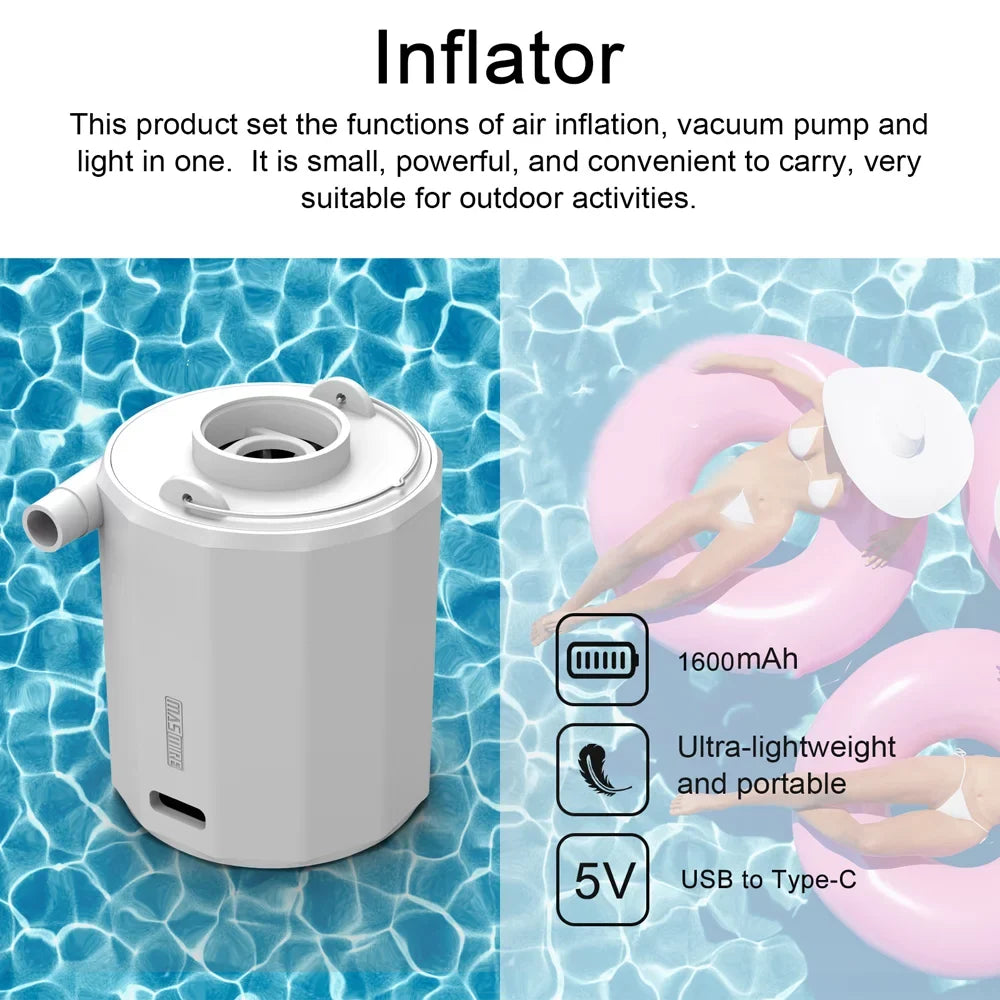 Htovila Multifunctional Portable Cordless Electric Inflator Inflatable and Vacuum Pump Camping Light Mattress Inflator Vacuum Pump Tent Lamp