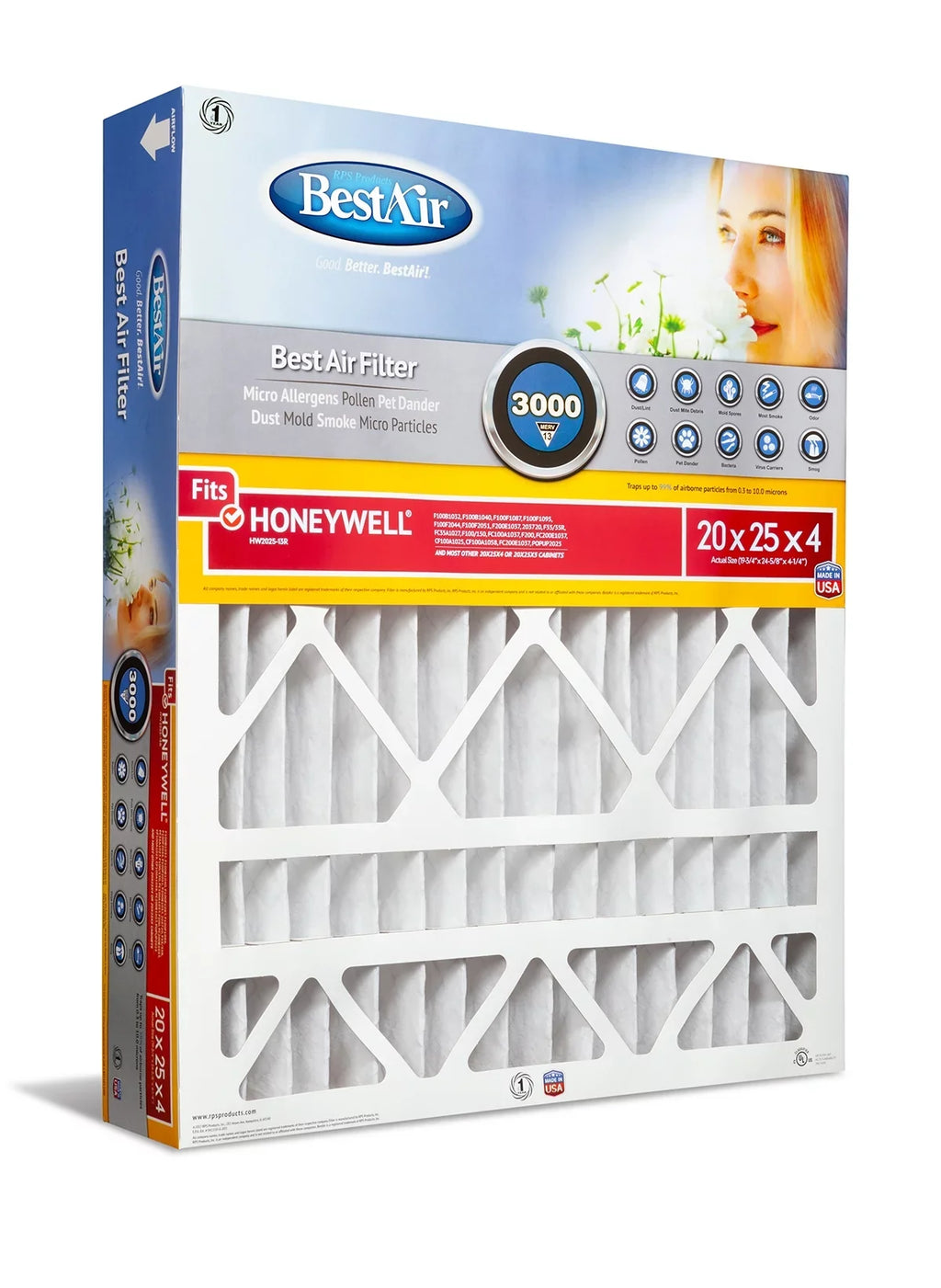 BestAir HW2025-13R Honeywell 20x25x4 Series 3000  13 Furnace Filter