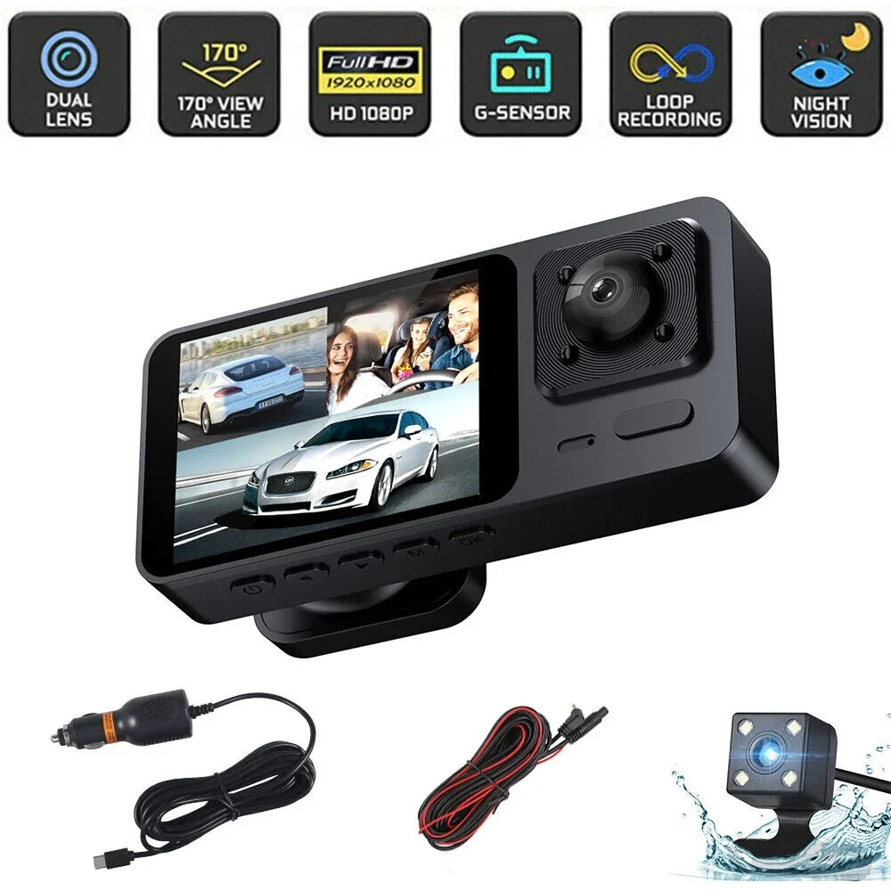 G·  Dual Lens Car Dash Cam Front/Rear/Inside Video Recorder Camera G-sensor