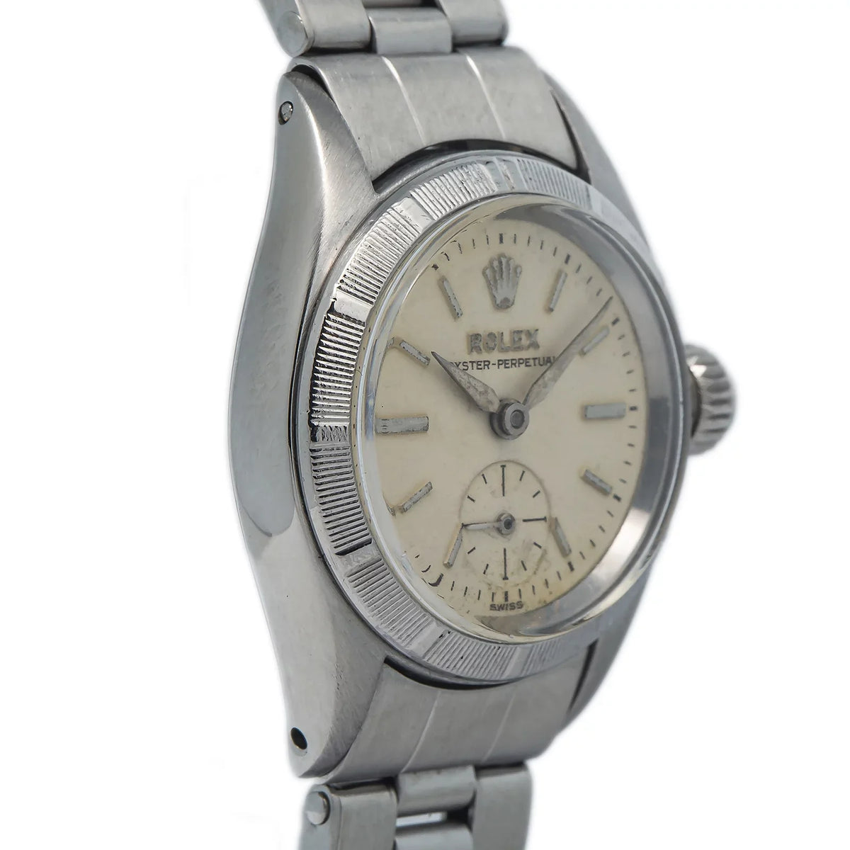 Rolex Oyster Perpetual  6505 vintage Rivet Stainless Silver Dial Ladies 24MM