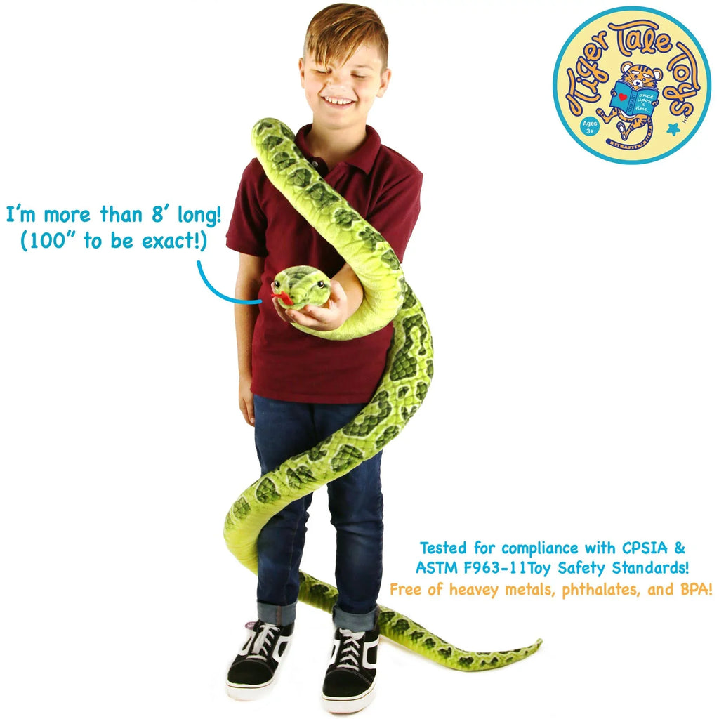 Gustavo the Green Anaconda | 100 Inch Stuffed Animal Plush Snake | by Tiger Tale Toys