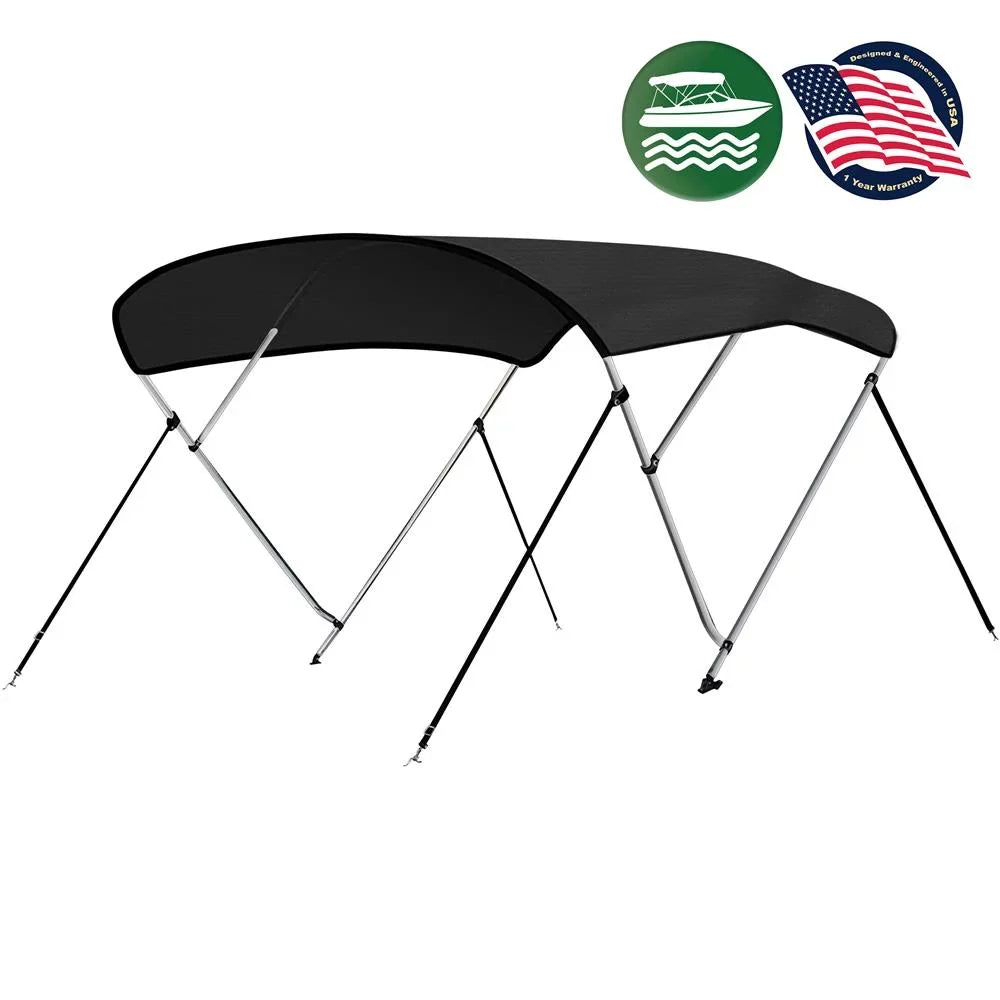 SereneLife 3 Bow 67-72 Inch Bimini Top Boat Cover with Double Walled Frame, Gray