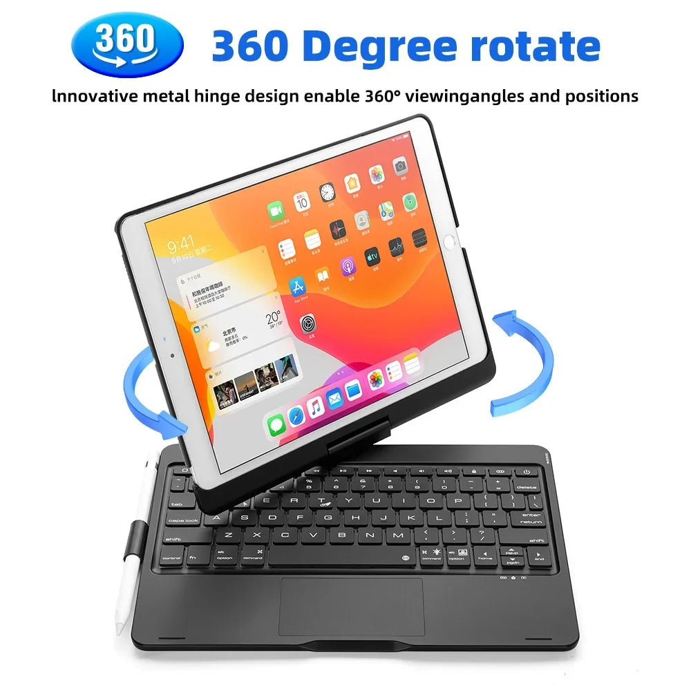 iPad Case with Keyboard, 360° Rotatable Backlit Keyboard with Pencil Holder for 10.2 inch iPad 9th Gen 2021/ 8th Gen 2020/ 7th Gen 2019 and iPad Air 3 / Pro 10.5" -Black