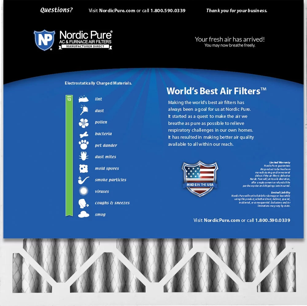 Nordic Pure 24x24x2 Pleated  13 Air Filters 3 Pack