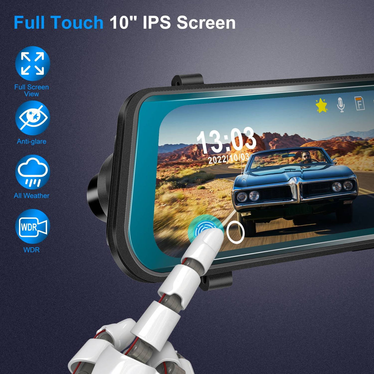 iNova  1080P Car  Dash Camera 9.66In Vehicle Driving Recorder with G Sensor Parking Monitoring Seamless Recording