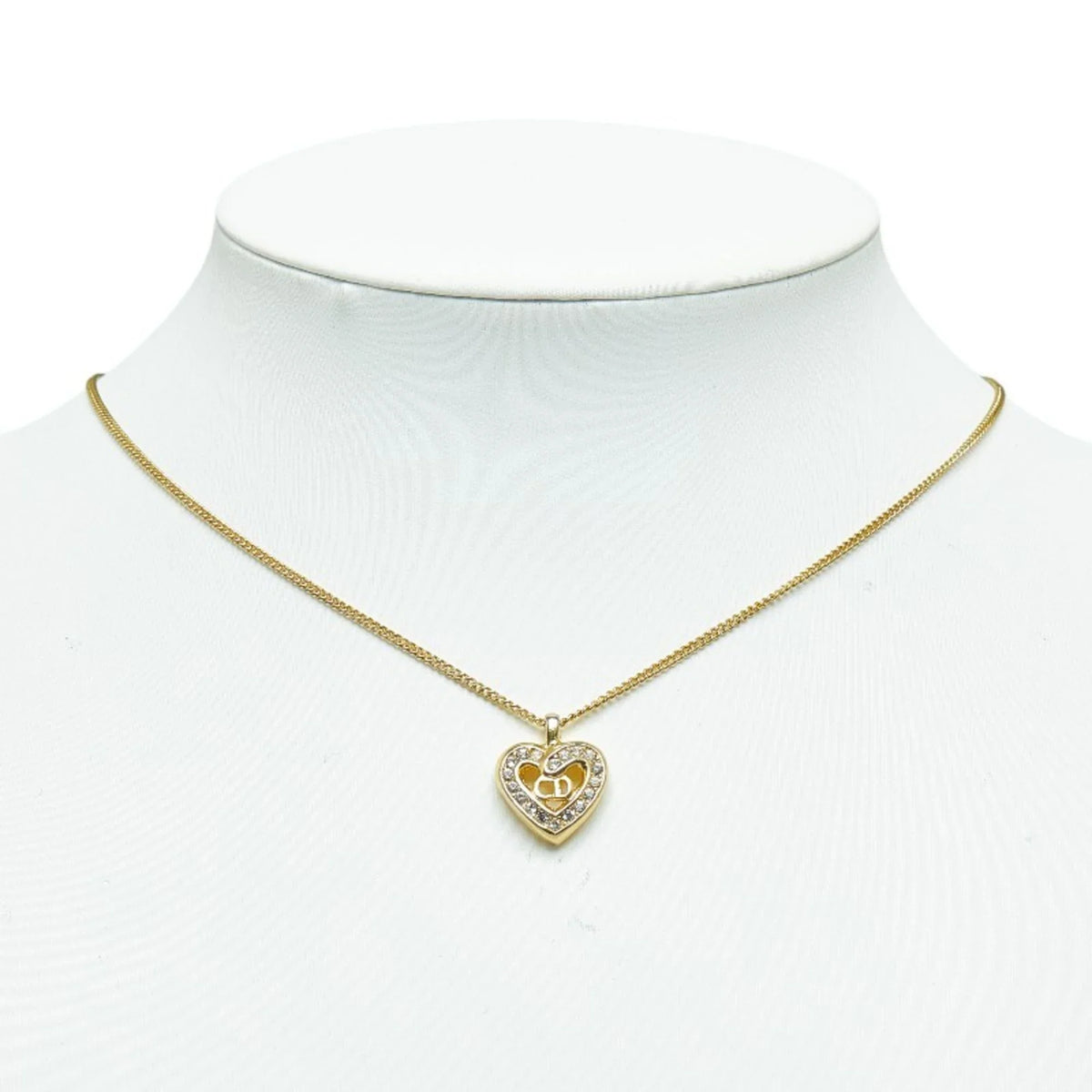 Pre-Owned Christian Dior Dior  Heart Rhinestone Necklace Gold Plated Women's (Good)