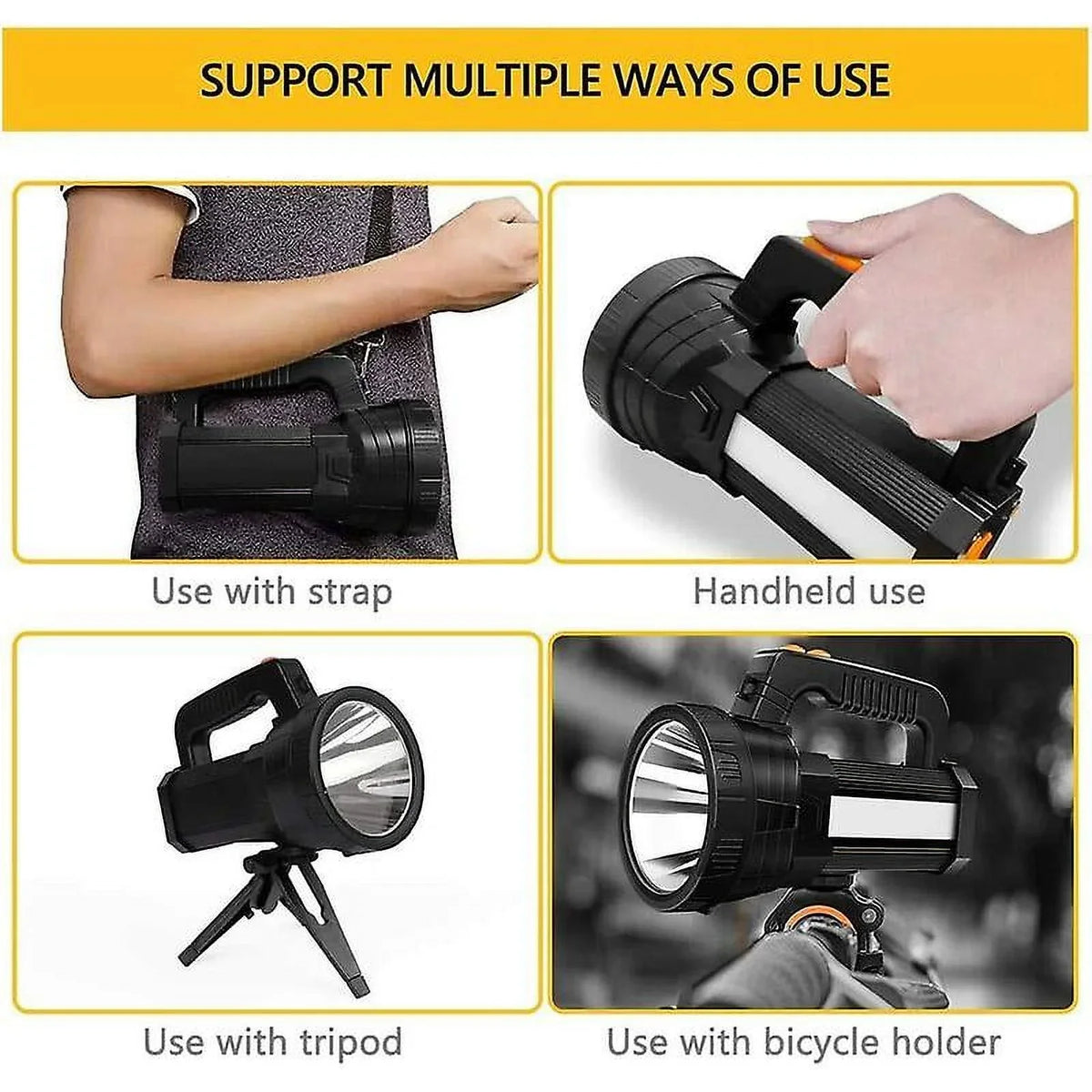 15000 Lumens Rechargeable Super Bright Led Flashlight With 6 Light Modes, Waterproof Led Flashlight For Camping Emergency (black)