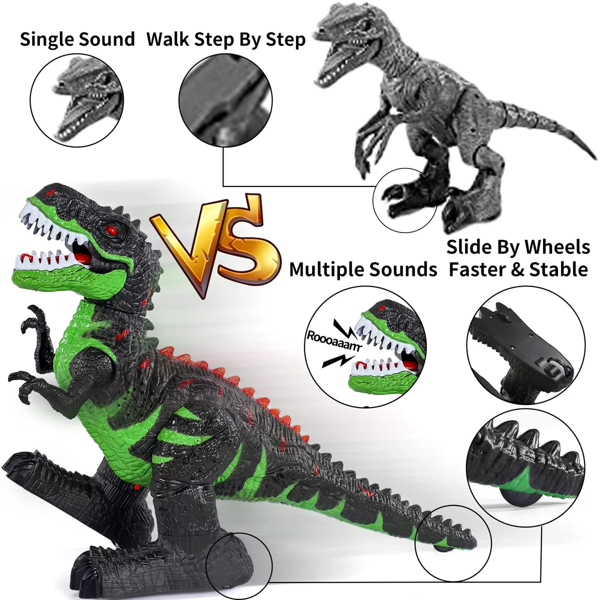 Remote Control Dinosaur Toys for Boys Girls 2.4G  Robot T-rex with Light Sound, Black