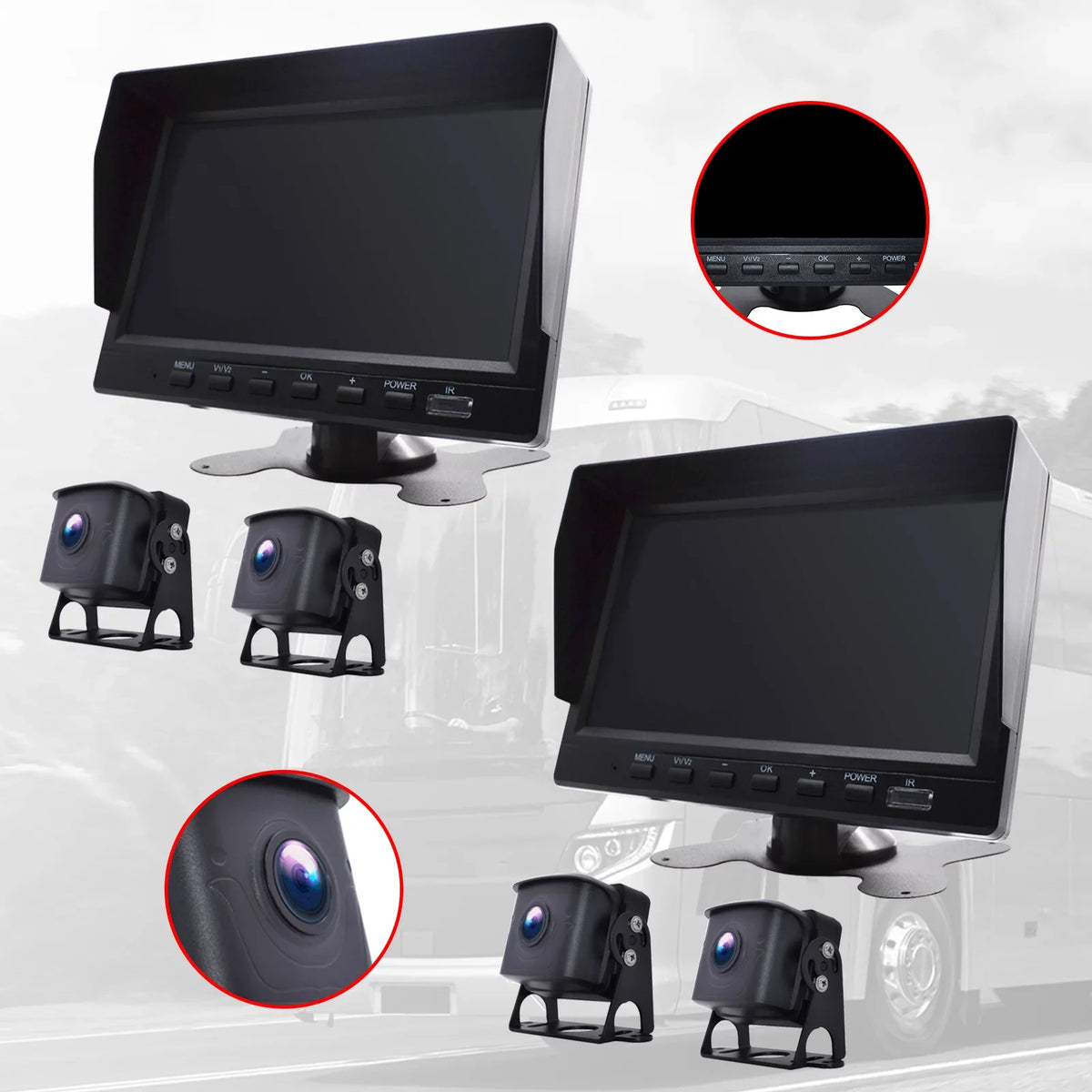 7" Monitor  Driving Video Recorder with  for  Truck Bus+2 Backup Camera