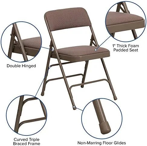 4 Pack  Series Curved Triple Braced & Double Hinged Beige Fabric Metal Folding Chair