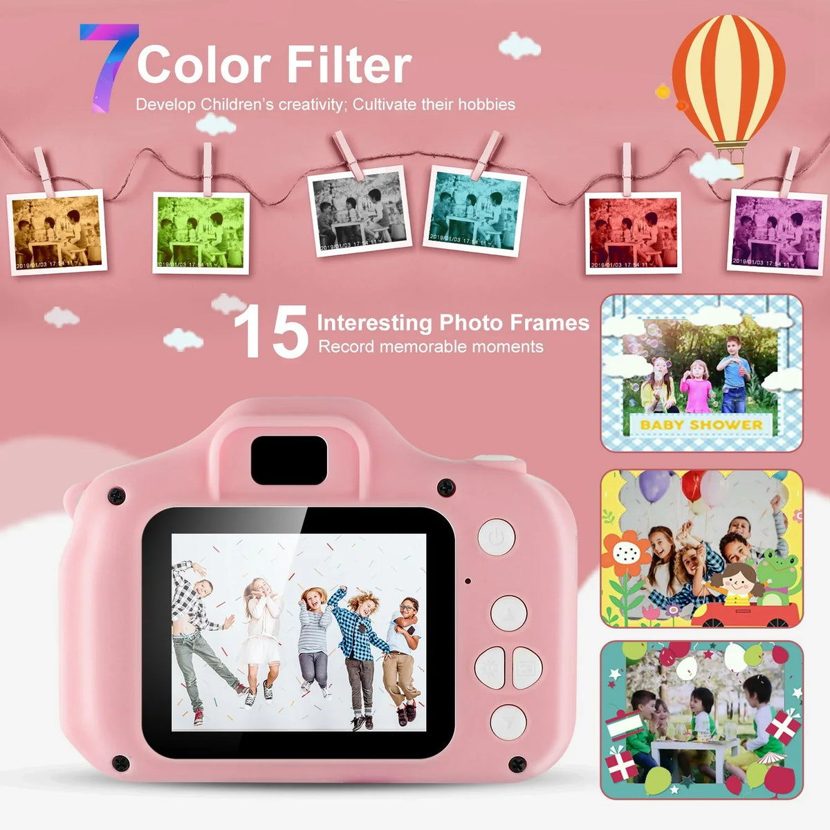 iMounTEK Kids Digital Camera with 2.0” Screen 12MP 1080P  Video Camera 4X Digital Zoom Games 32GB Card Supported Shockproof Child Camcorder for 3-10 Years Boys Girls