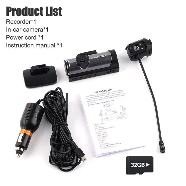 Xhy Car Dash Cam Dual Lens 1080P   Front or Inside Video Camera Driving Recorder Night Vision G-Sensor, Motion Detection