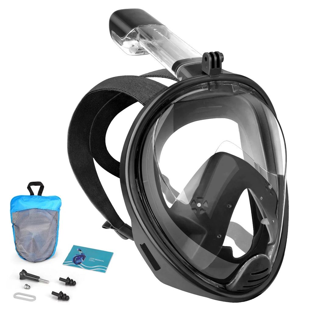 Full Face Snorkel Mask, Snorkeling Mask with Detachable Camera Mount, Panoramic View Upgraded Dive Mask with Safety Breathing System, Dry Top Set L/