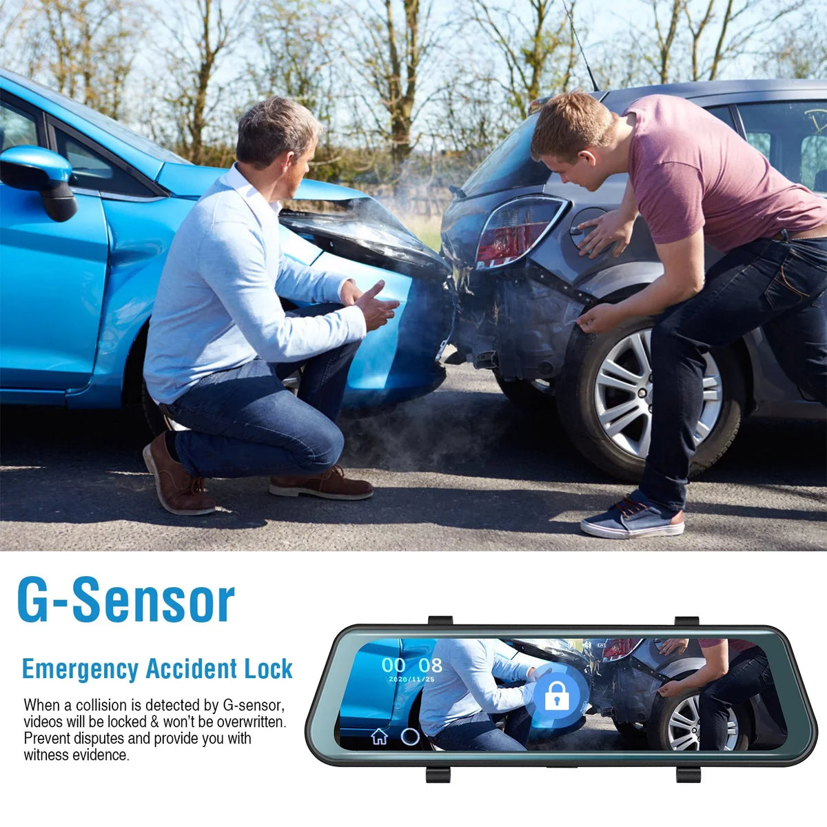 iNova  1080P Car  Dash Camera 9.66In Vehicle Driving Recorder with G Sensor Parking Monitoring Seamless Recording