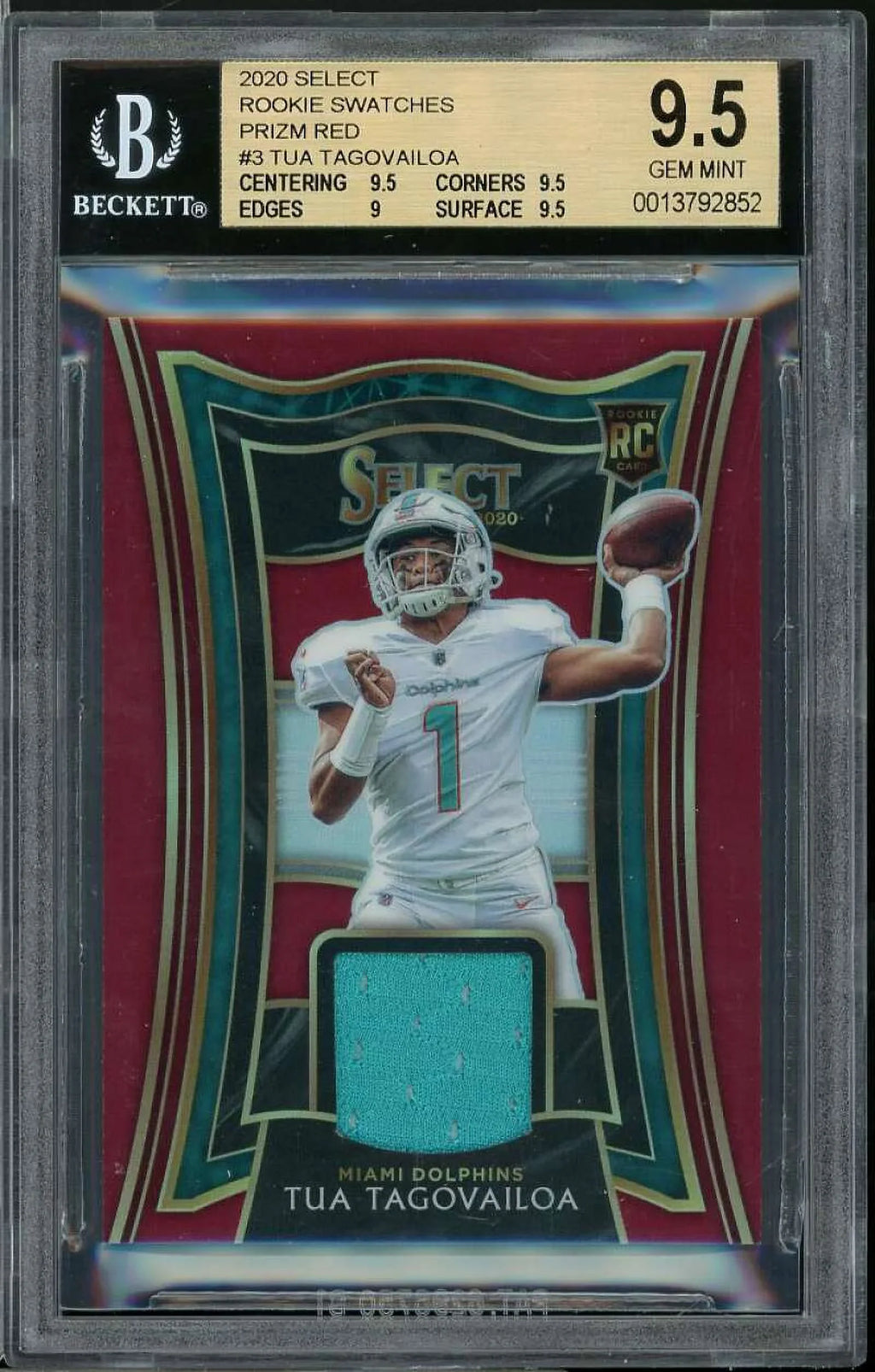 Tua Tagovailoa Card 2020 Panini Select Swatches Rookie Prizm Red #3  9.5