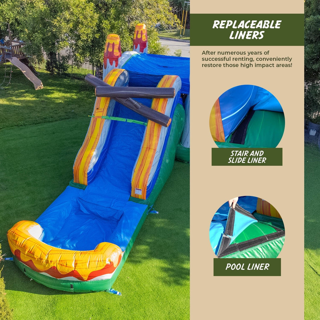 T-Rex Dinosaur Inflatable Water Slide Bounce House Combo with Splash Pool for Kids and Adults (with Air Blower), Commercial Grade