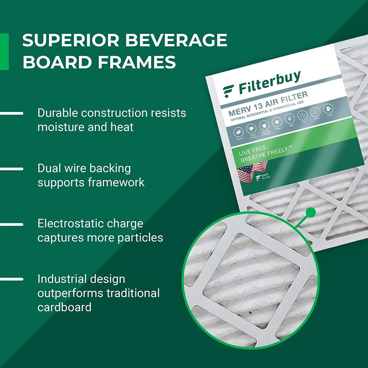 Filterbuy 16x20x5  13 Pleated   Furnace Air Filters for Honeywell FC100A1003 (2-Pack)