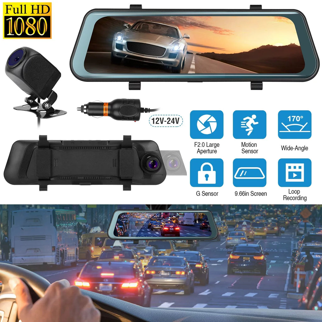 iNova  1080P Car  Dash Camera 9.66In Vehicle Driving Recorder with G Sensor Parking Monitoring Seamless Recording
