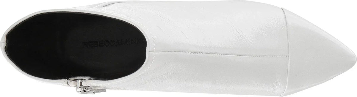 Womens White Comfort Siya Pointed Toe Kitten Heel Zip-Up Leather Booties 7.5 M
