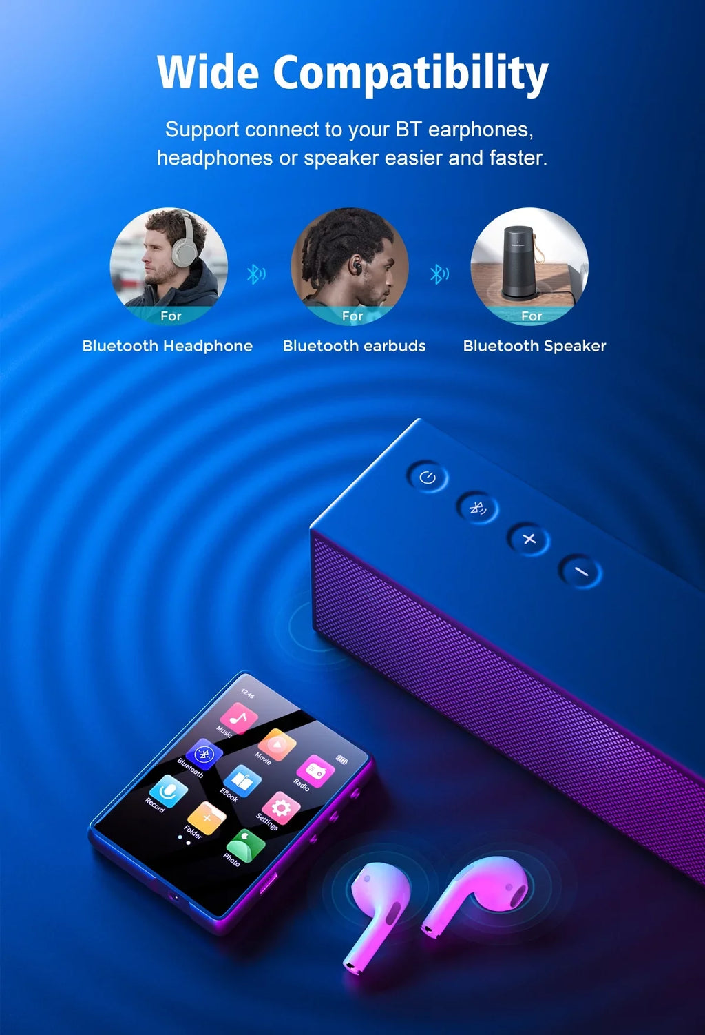 M3 Portable MP3 Music Player 32GB with Bluetooth 5.0 Memory Expandable 128GB