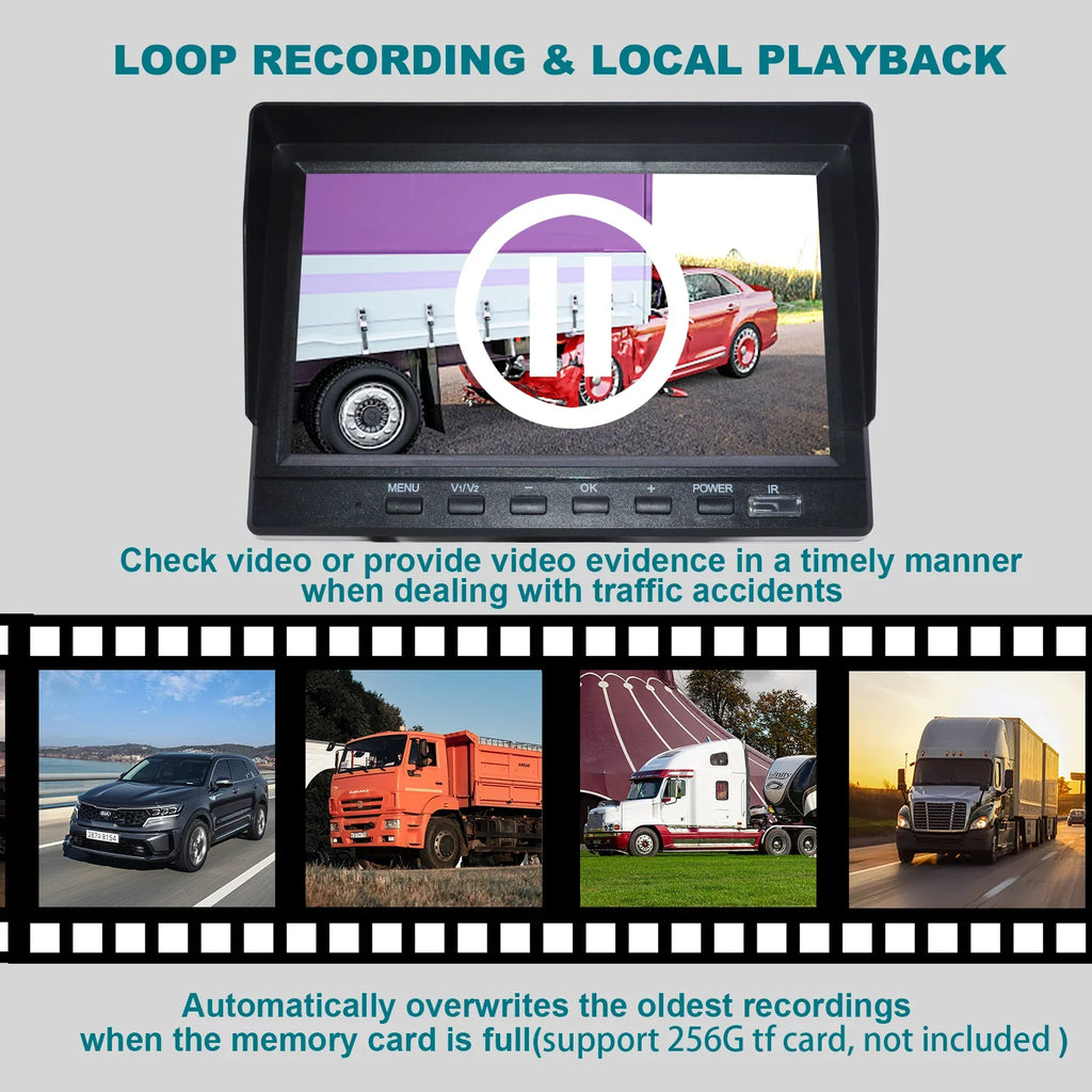 7" Monitor  Driving Video Recorder with  for  Truck Bus+2 Backup Camera