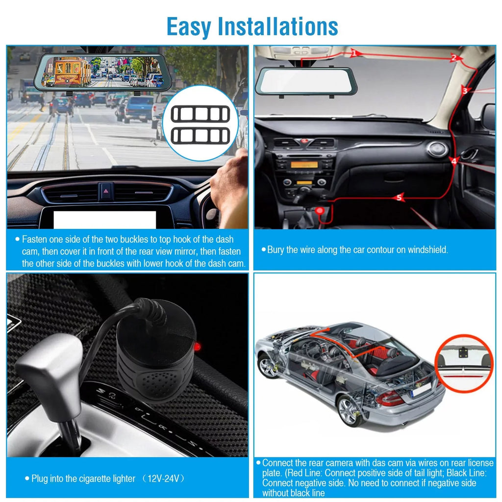 iNova  1080P Car  Dash Camera 9.66In Vehicle Driving Recorder with G Sensor Parking Monitoring Seamless Recording