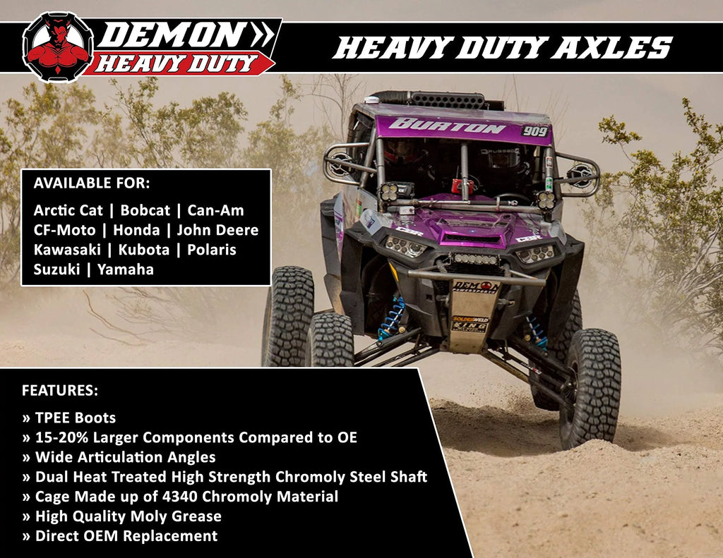 Demon Powersports Front Left Heavy Duty Axle (2016-23) Can Am Defender HD5/HD8/HD10/Max, Made of 4340 Chromoly Steel, Dual Heat Treated High Strength, Gives Wider Angles & in Molybdenum Grease