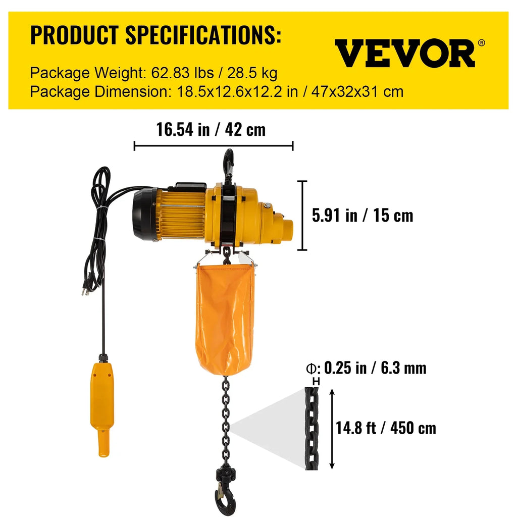 Lift Electric Hoist, 1100 lbs Electric Winch w/ 10ft Wired Remote Control, 110V Overhead Crane Garage Ceiling Pulley Winch of 14.8ft Lift Height, Used In Factories, Warehouses, Construction