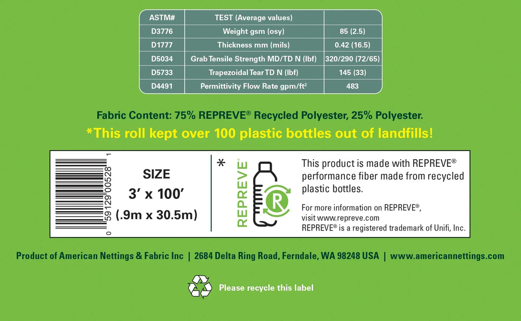 American Nettings Premium Plus  Recycled Contractor Landscape Fabric (Lifetime) 3' x 100'