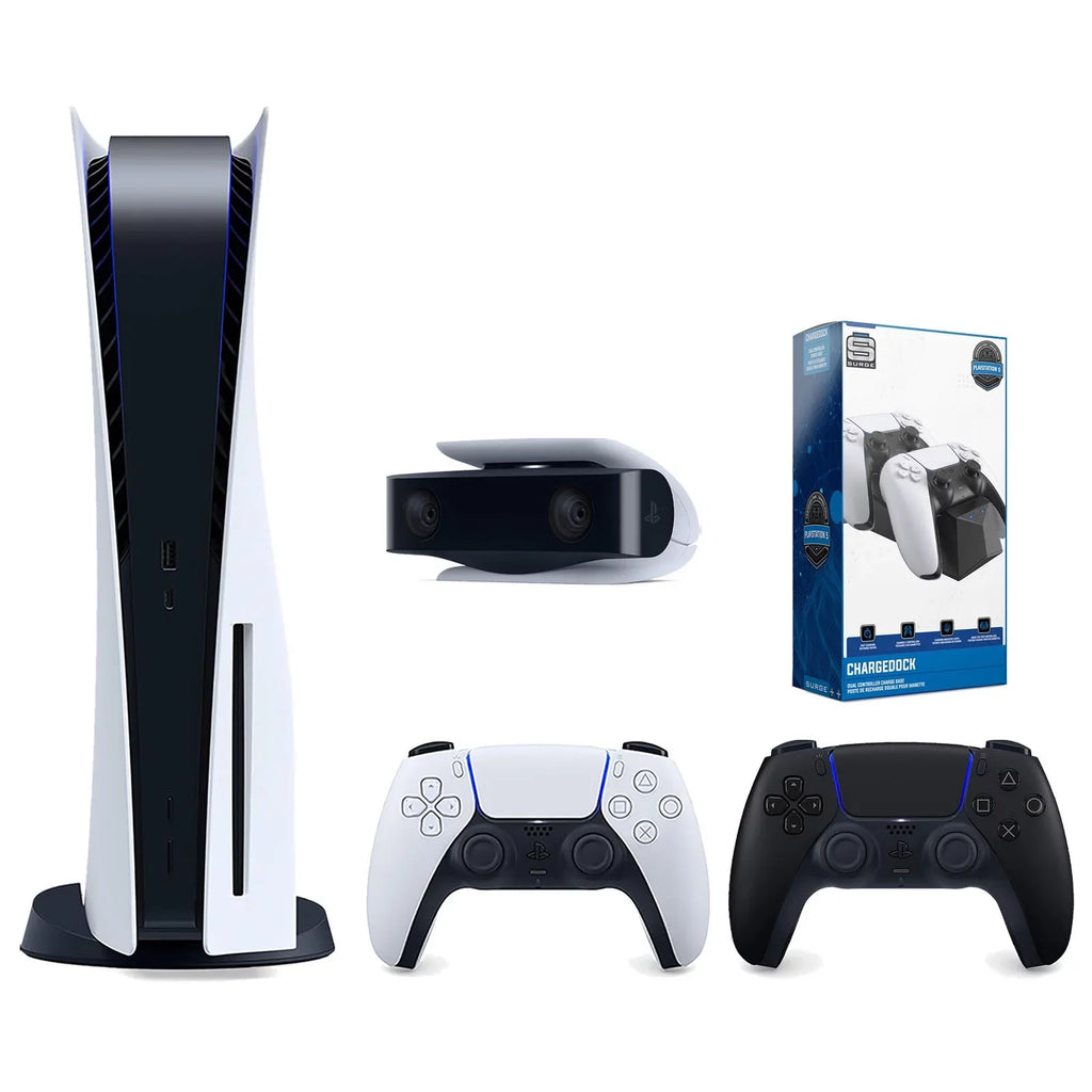 Sony Playstation 5 Disc Version Console with Extra Black Controller, 1080p  Camera and Surge Dual Controller Charge Dock Bundle