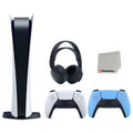 Sony Playstation 5 Digital Edition Console with Extra Blue Controller and Black  3D Headset Bundle with Cleaning Cloth