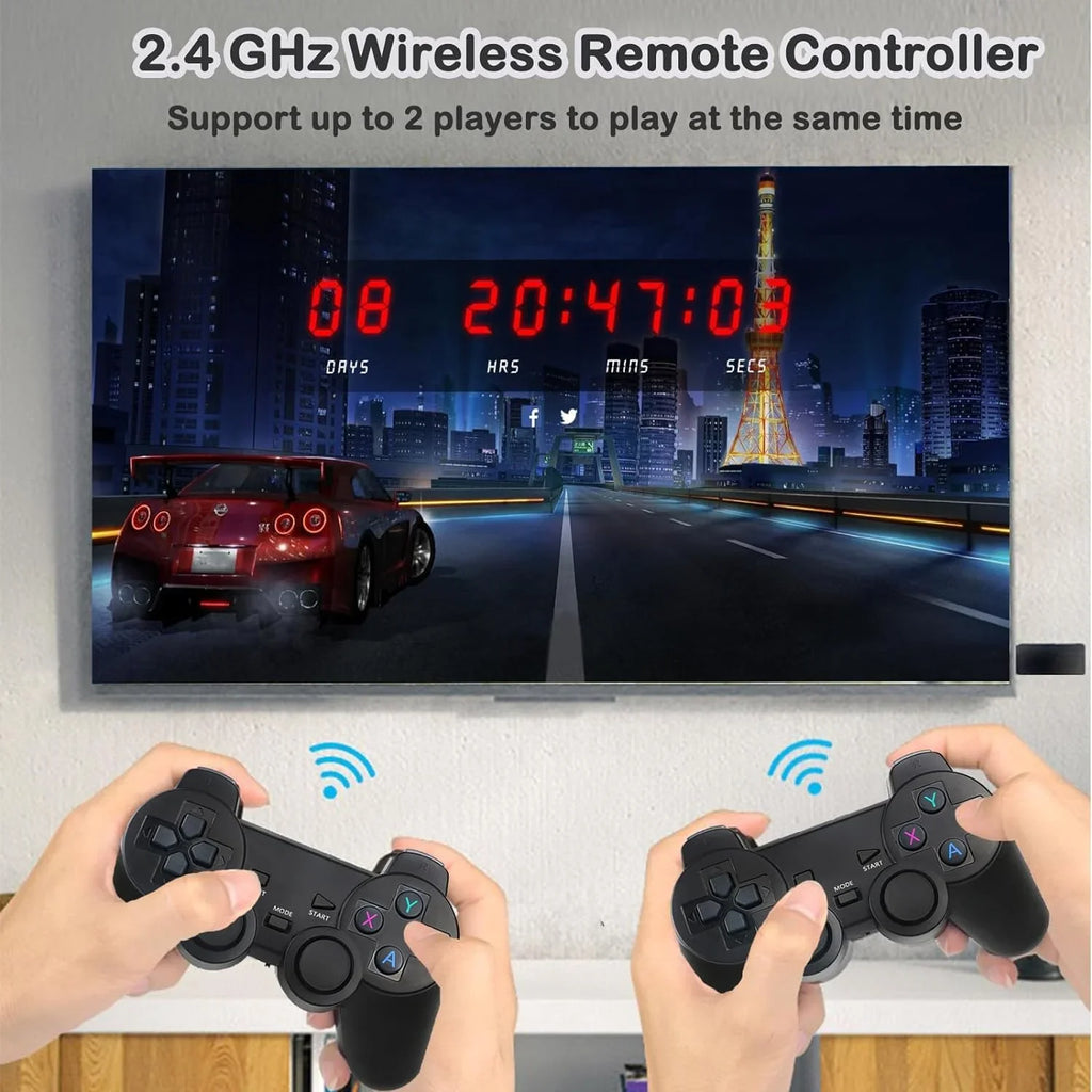 Wireless Retro Game Console, Plug and Play Video Game Stick Built in 10000+ Games,9 Classic Emulators, 4K High Definition  Output for  with Dual 2.4G Wireless Controllers