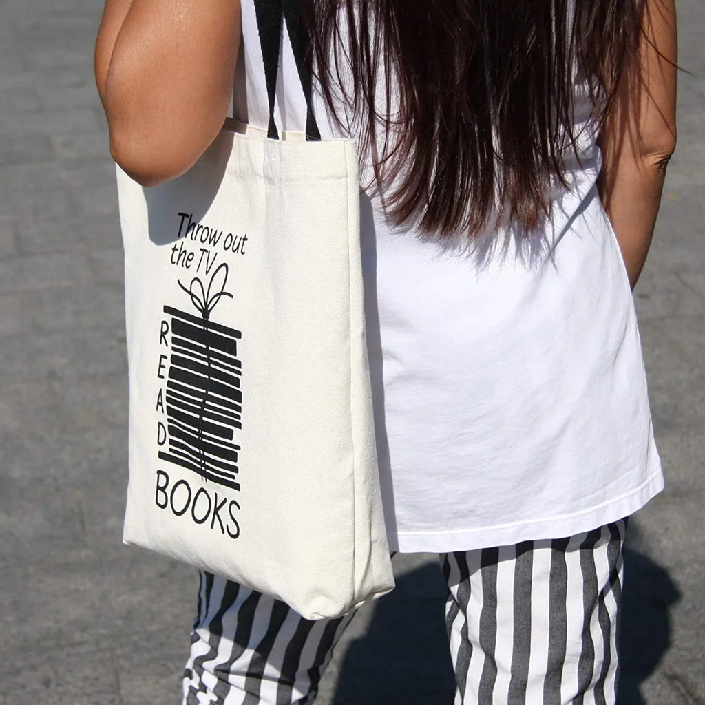 Miller & Max Canvas Tote Bag For Women Men, Reusable Multi-functional 100% Cotton Books Fun Cute Print Durable Design With Inner Pocket, Black Handles 12 oz Canvas Bags - For School, Office, Picnic An