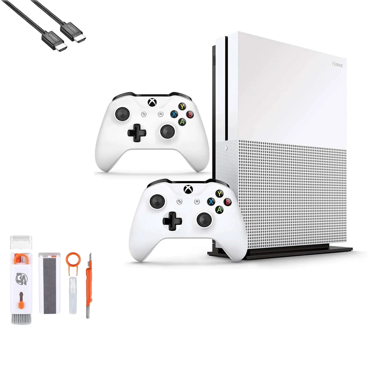 Microsoft Xbox One S 1TB with 2 Controller, 4K Ultra  White with   Cleaning Kit  Bundle Like New