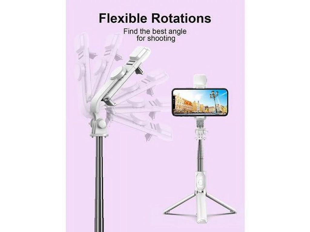 Selfie Stick Tripod with Remote, Extendable Cell Phone Tripods with  Ring Light, Remote Compatible with iPhone and Android (White, Model Q02s)