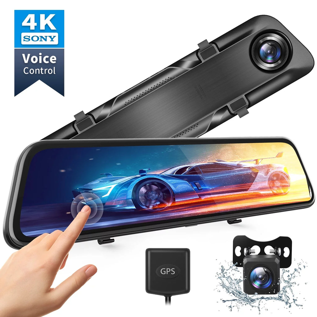 4K 12" Mirror Dash Cam - Vantop H612T Front & Rear View Dual Dash Camera,  Touch Screen, Voice Control Cars Mirror Camera W/Night Vision Parking Monitor