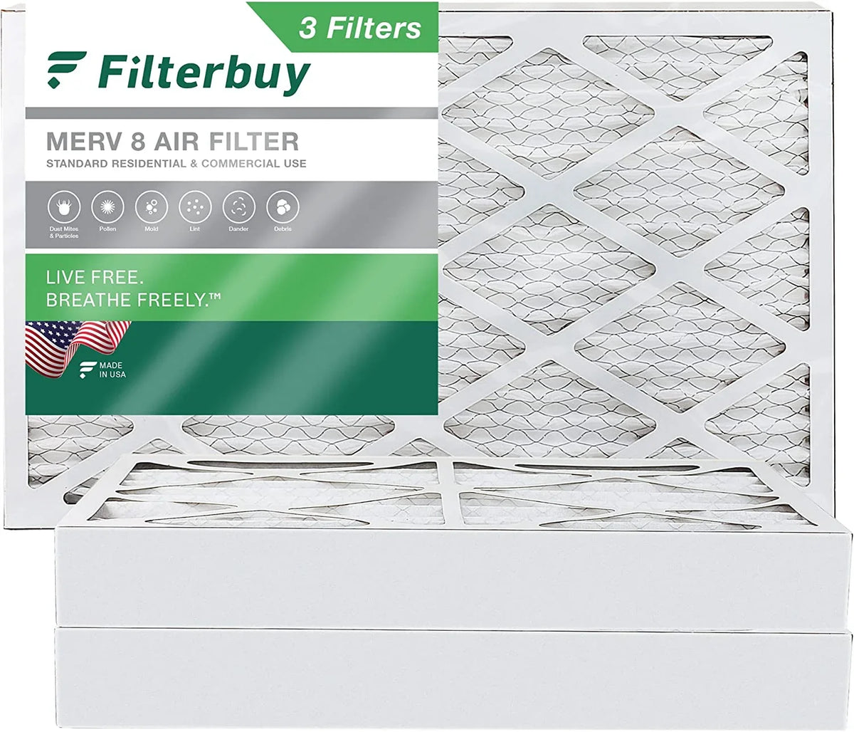 Filterbuy 16x25x4  8 Pleated   Furnace Air Filters (3-Pack)