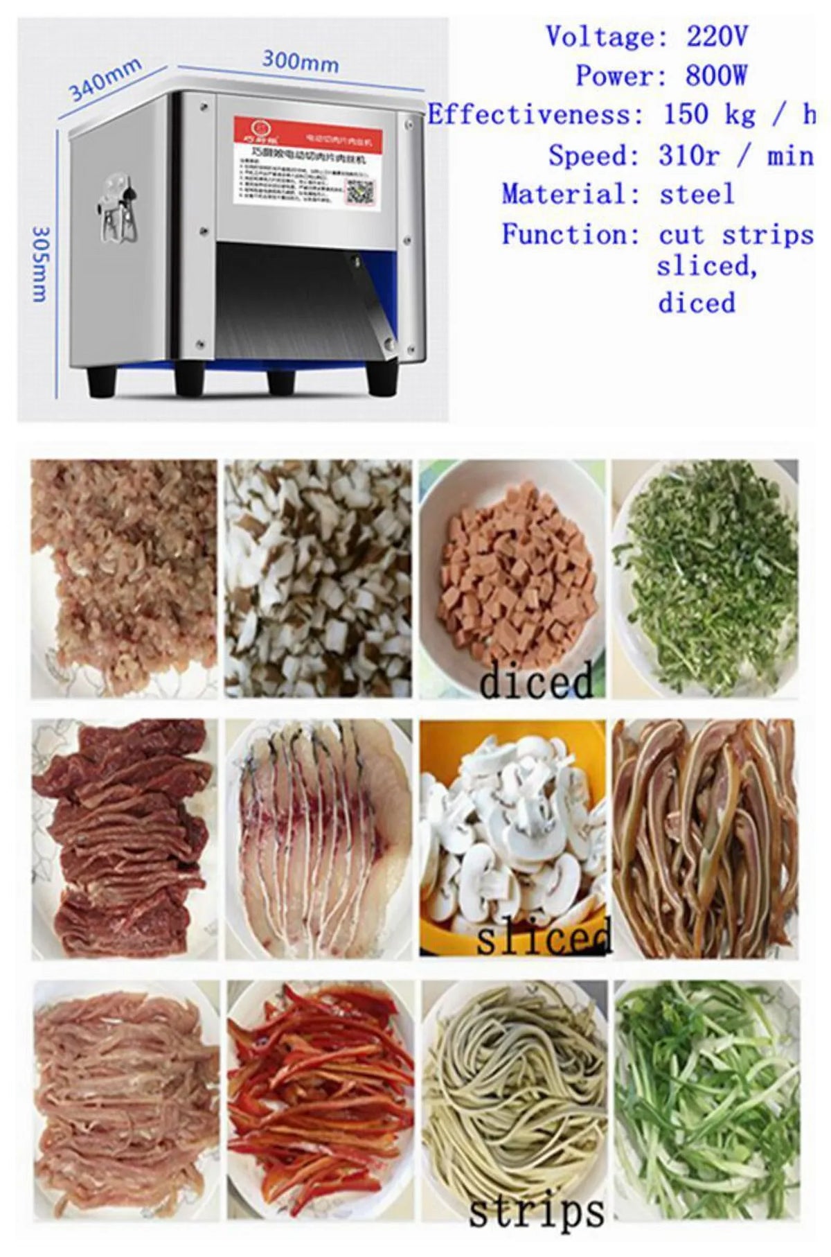 Commercial Electric Stainless Steel Meat Cutting Machine Tool meat beef cutter slicer 3.5mm  850W, 110V