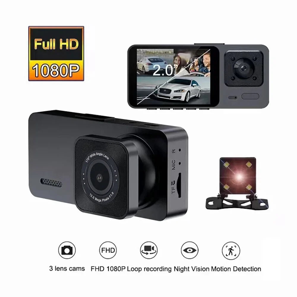 G·  Dual Lens Car Dash Cam Front/Rear/Inside Video Recorder Camera G-sensor