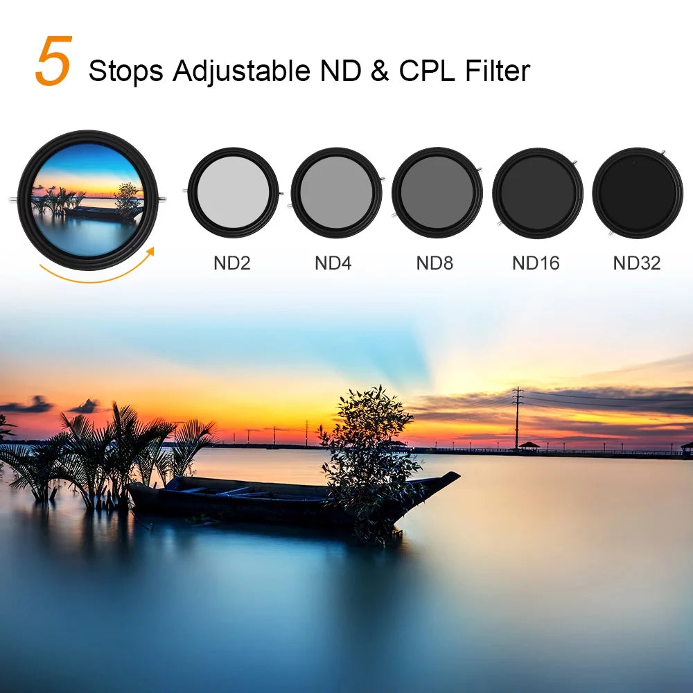 K&F  67mm 2-in-1 Variable Adjustable Filter Neutral Density Fader 5-Stop ND2-ND32 and  Circular Polarizing Filter Ultra-thin with Cleaning Cloth for Camera Lens