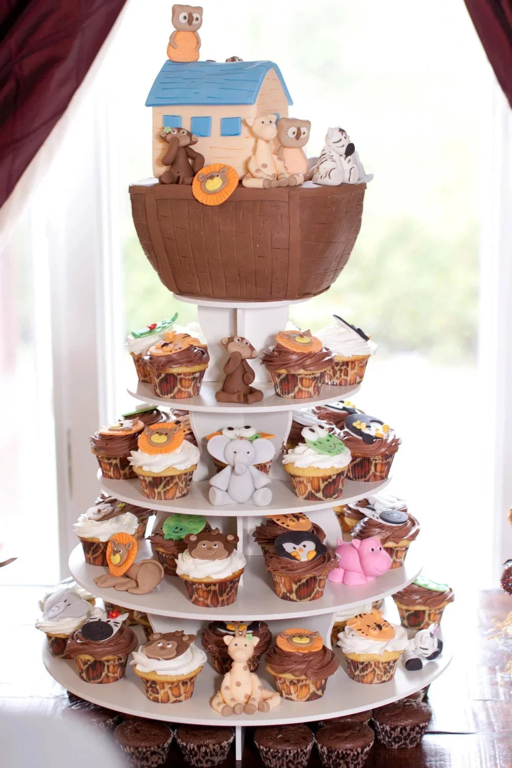 The Smart Baker - Adjustable, Reusable 5 Tier Round Cupcake & Dessert Tower Display Stand, White - Holds up to 90+ Cupcakes | Weddings, Parties, Holidays, Baby Showers and More!