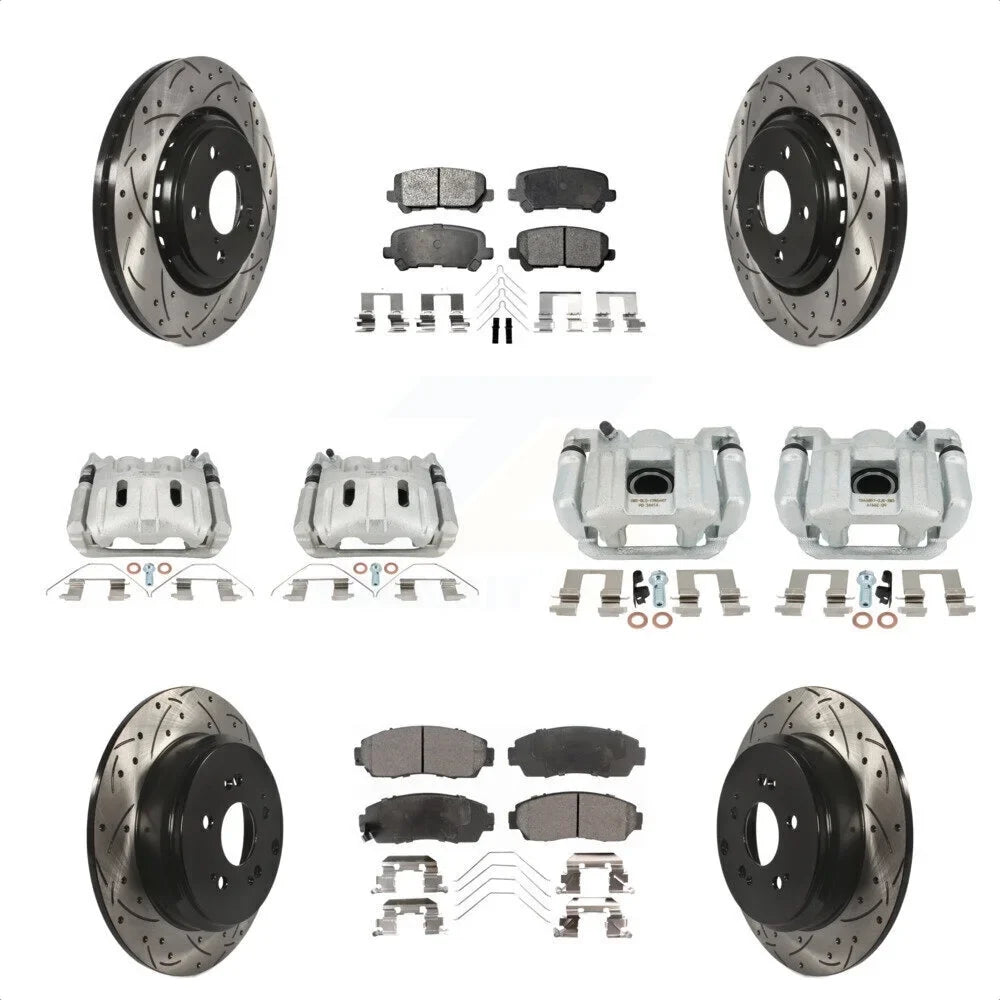 Transit Auto Front Rear Disc Brake Coated Caliper Drilled Slotted Rotors And Ceramic Pads Kit (10Pc) For 2015-2017 Honda Odyssey -100667T