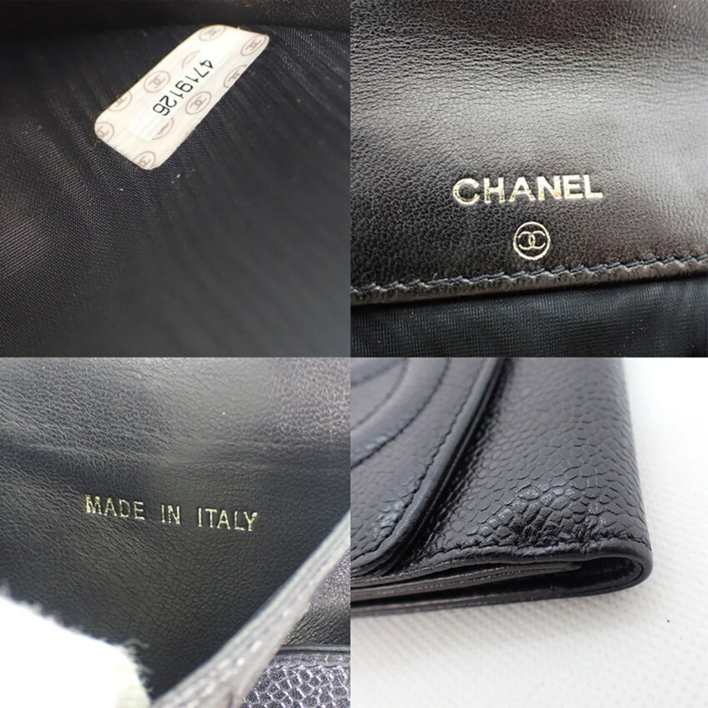Pre-Owned  Chanel caviar skin black trifold wallet (Good)