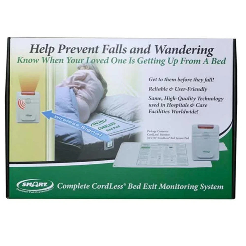 Smart Caregiver Cordless Bed Exit Monitoring System Alarm with Bed Pressure Sensing Pad - Help Prevent Falls and Wandering While Unattended, 2 Piece Set