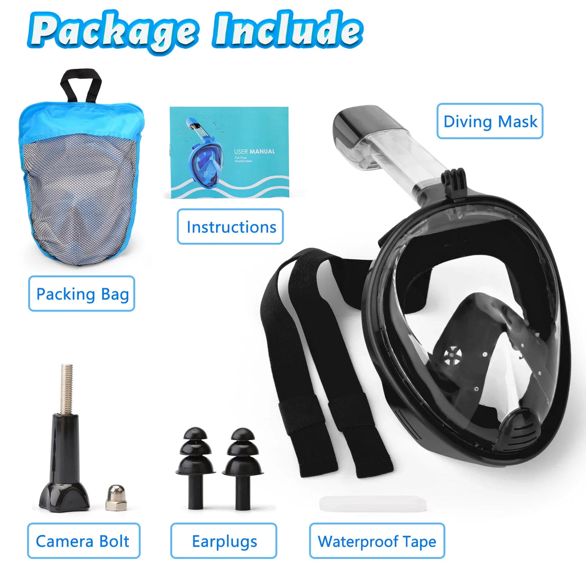 Full Face Snorkel Mask, Snorkeling Mask with Detachable Camera Mount, Panoramic View Upgraded Dive Mask with Safety Breathing System, Dry Top Set L/