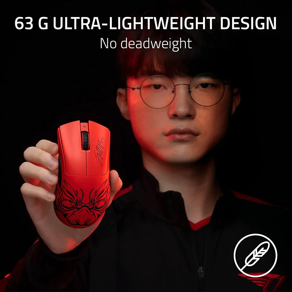 Razer DeathAdder V3 Pro - Mouse leggero per E-Sport Ergonomico Wireless (Design Leggero da 63g, Sensore Ottico Focus Pro 30K, Interruttori del Mouse Gen-3, Wireless HyperSpeed) Faker Edition