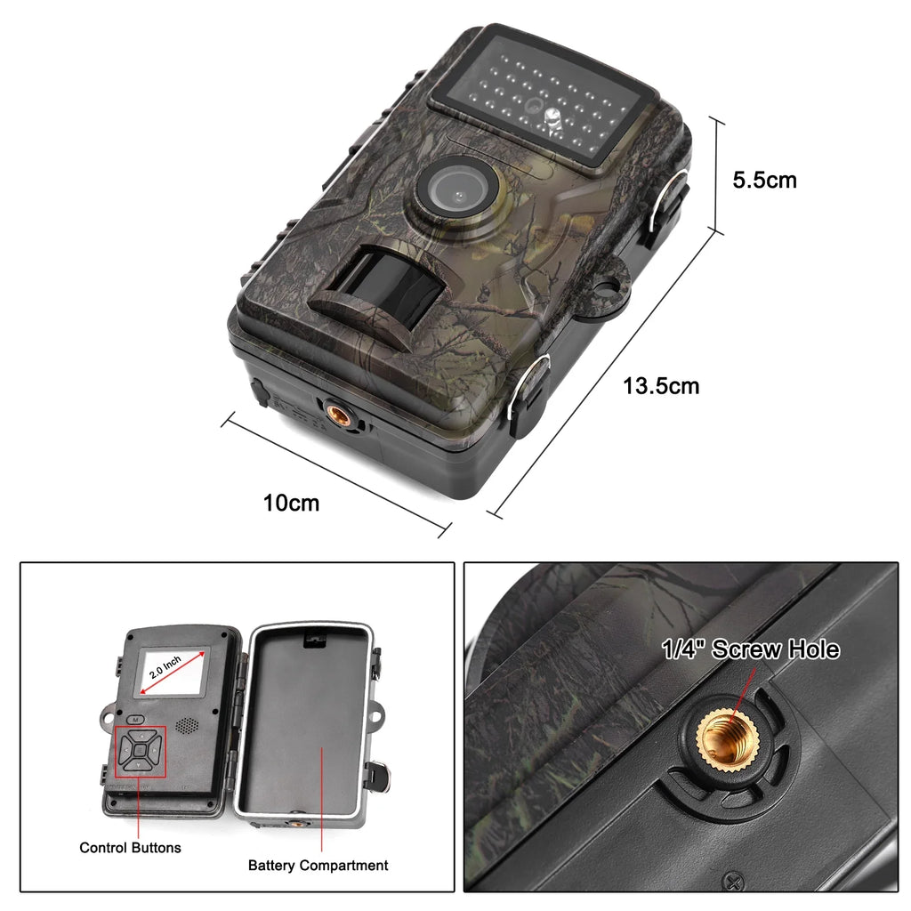 16MP 1080P Wildlife Trail Camera with 2.0 Inch  Color Screen - Features 0.8s Trigger Time, Infrared Night Vision, Motion Activation, and IP66 Waterproof Rating
