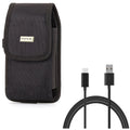 Rugged Canvas Case Holster Metal Belt Clip w Black 6ft Long Type-C Cable Rapid Charge  Wire Sync Y8K for Blackberry Motion -  G9, Vivo  Plus - Coolpad Legacy - Google Pixel  3a